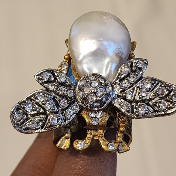 J. Crew Gold and Silver Statement Bee Ring with Pearl Accent - Picture 9 of 12